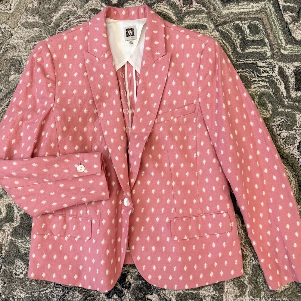 NWOT Ann Klein Pink Nantucket Red Cotton & Linen Jacket Blazer, 14 XL